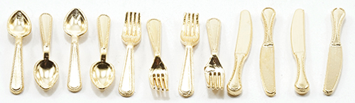 Dollhouse Miniature 12Pc Flatware, Gold